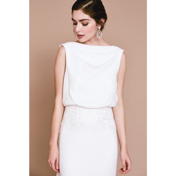 Tadashi Shoji Lilo Back Drape Wedding Gown Ivory 6 Elegant Formal Bridal - Picture 3 of 15